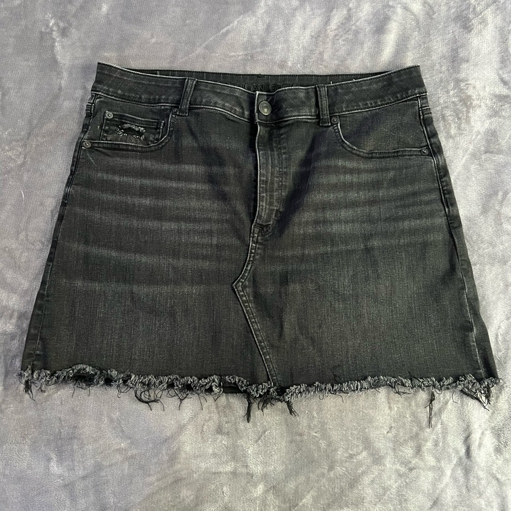 American Eagle Distressed Black Denim Skirt
